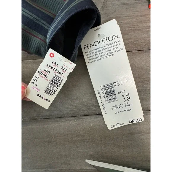 NWT Pendleton Womens Striped Button Down Shirt Size 12 Green Blue‎ Burgundy Poly - Picture 9 of 11